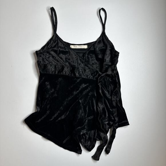 Ray Cassin Black Crushed Velvet Wrap Cami Top Small Witchy Vampy Y2K Romantic - Picture 3 of 12
